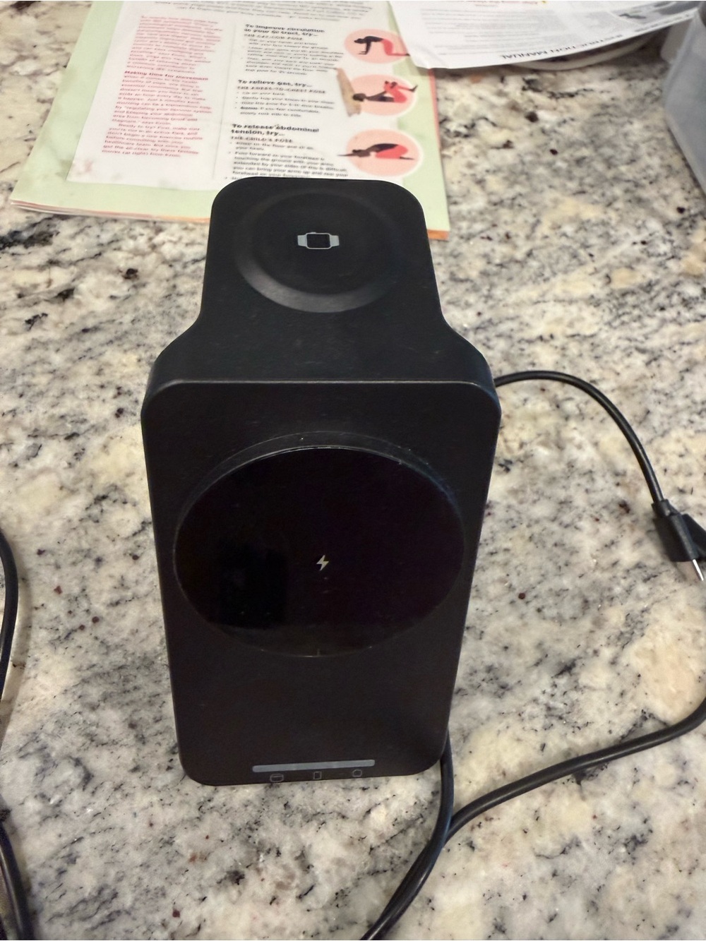 Black Wireless Charging Stand with Magnetic Pad and watch charger